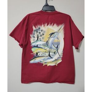 Guy Harvey Original Pocket T Shirt Fish Graphic Fishing Mens L Red Outdoors